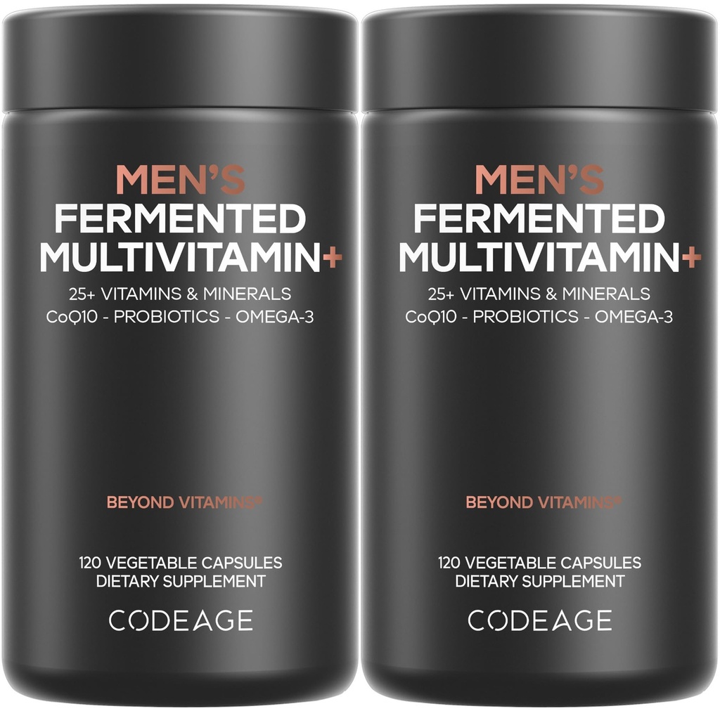 Kodeiin Meeste igapäevane multivitamiin – 25+ olulist vitamiini ja mineraali, orgaanilist täistoitu, probiootikume, oomega-3, tsink, vitamiinid A, B, C, D, E & K, 2 Pack