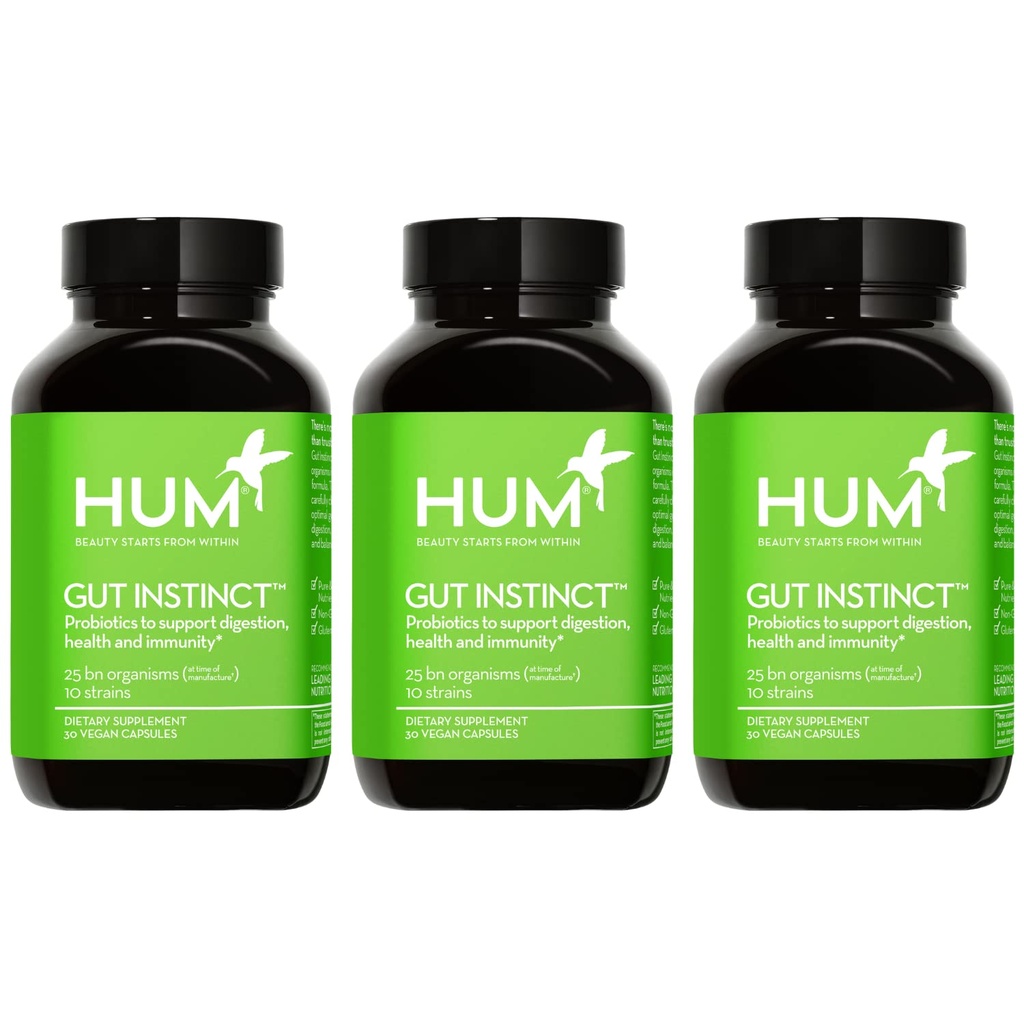 HUM Gut Instinct Daily probiootikumid naistele ja meestele, seedetrakti tervis, Lactobacillus, Bifidobacterium tüved immuunsuse toetamiseks, probiootiline toidulisand tervisliku soolestiku mitmekesisuse jaoks, 90 kapslit