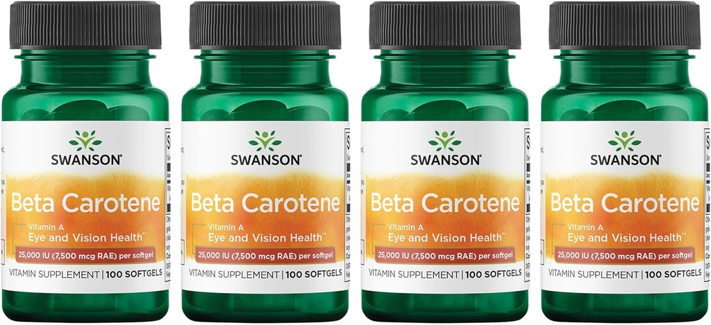 Swanson beeta-karoteen (vitamiin A) 25000 Iu (7500 mcg) 100 Sgelit (4 pakendit)