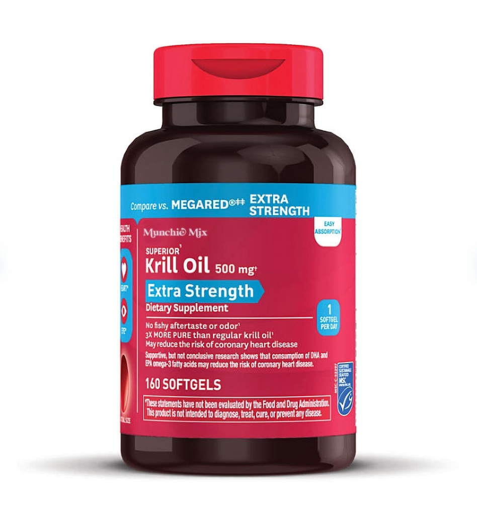MUNCHIE MIX ekstratugev krillõli, 500 mg (160 ct.)