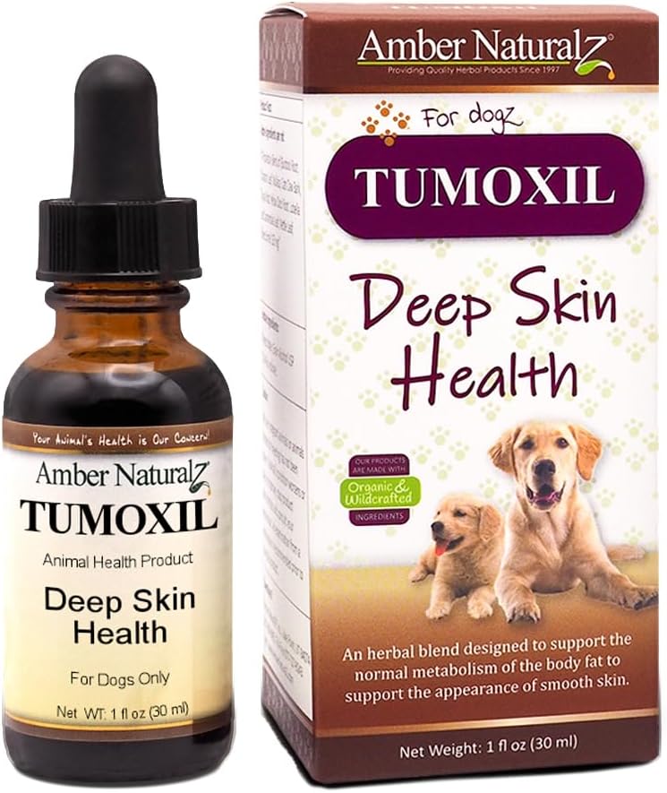 Amber NaturalZ Tumoxil Deep Skin Health Taimne lisand koertele ja kutsikatele | Koerte taimne lisand nahale ja ainevahetusele Toetus | 1 vedel klaaspudel