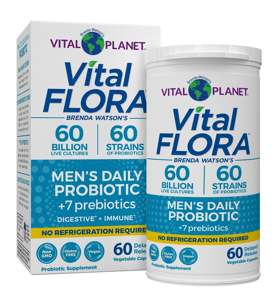 Vital Planet - Vital Flora probiootikumid meestele, 60 miljardit CFU, 60 erinevat tüve, 7 orgaanilist prebiootikumi, meeste igapäevane riiulil stabiilne probiootikum immuunsuse toetamiseks, gaasi leevendamine, seedetrakti tervis 60 kapslit