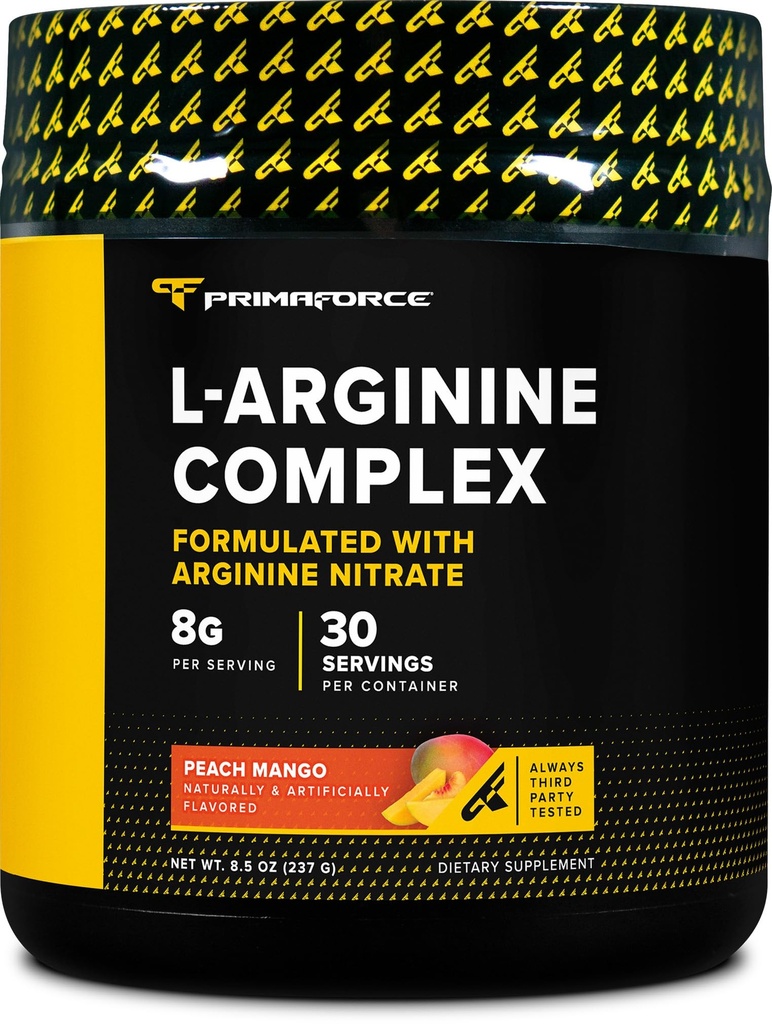 Primaforce L-arginiin Kompleks Pulber (30 Servings per pudel | Peach Mango) Võimas valguehituse täiendus maksimaalse kasu saamiseks