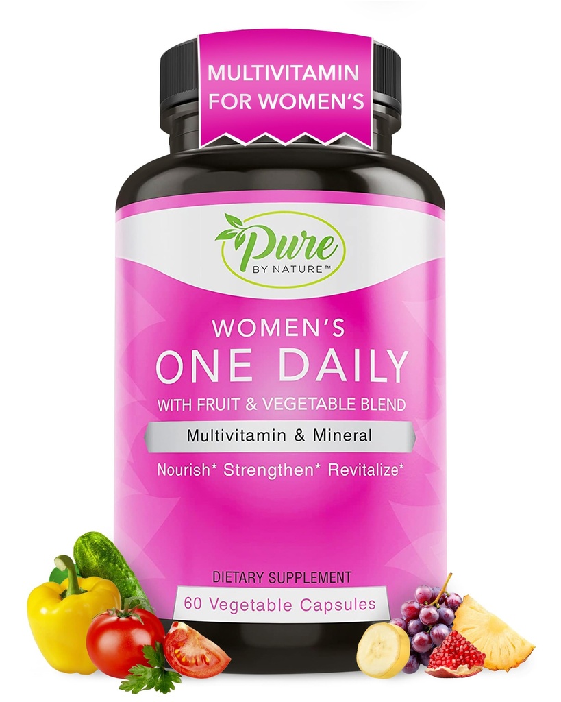 Puhas looduse järgi Üks-Igapäevane multivitamiin naistele, immuunsuse tugilisa mitte-GMO koostisosaga, vitamiinid ja mineraalid energia jaoks, 60 Veggie kapslit