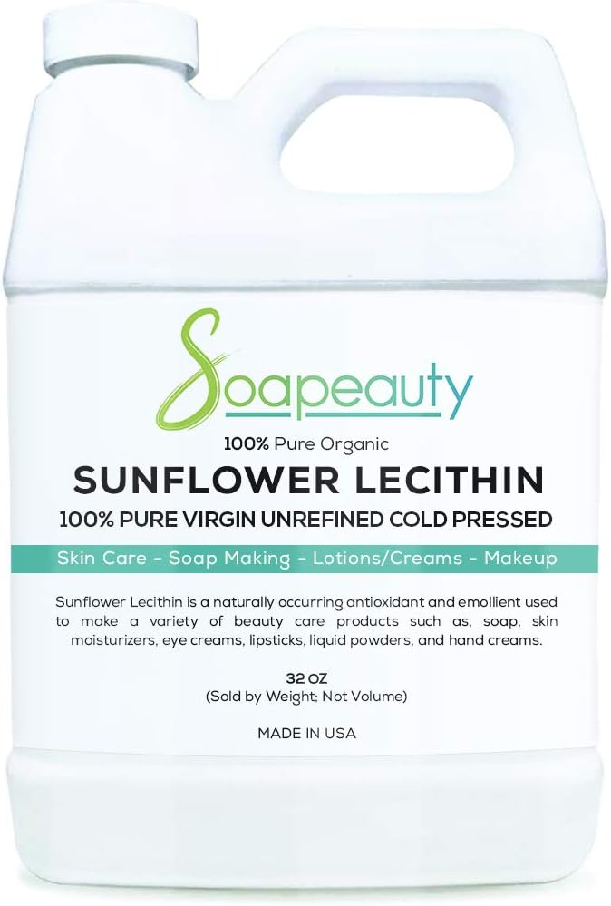 Päevalilleletsitiini vedel õli | Külm pressitud rafineerimata | USP Hinne Pleegitamata 100% puhas looduslik päevalilleletsitiiniõli | Naha niisutaja, seebi valmistamine, Lotion | 32 fl oz