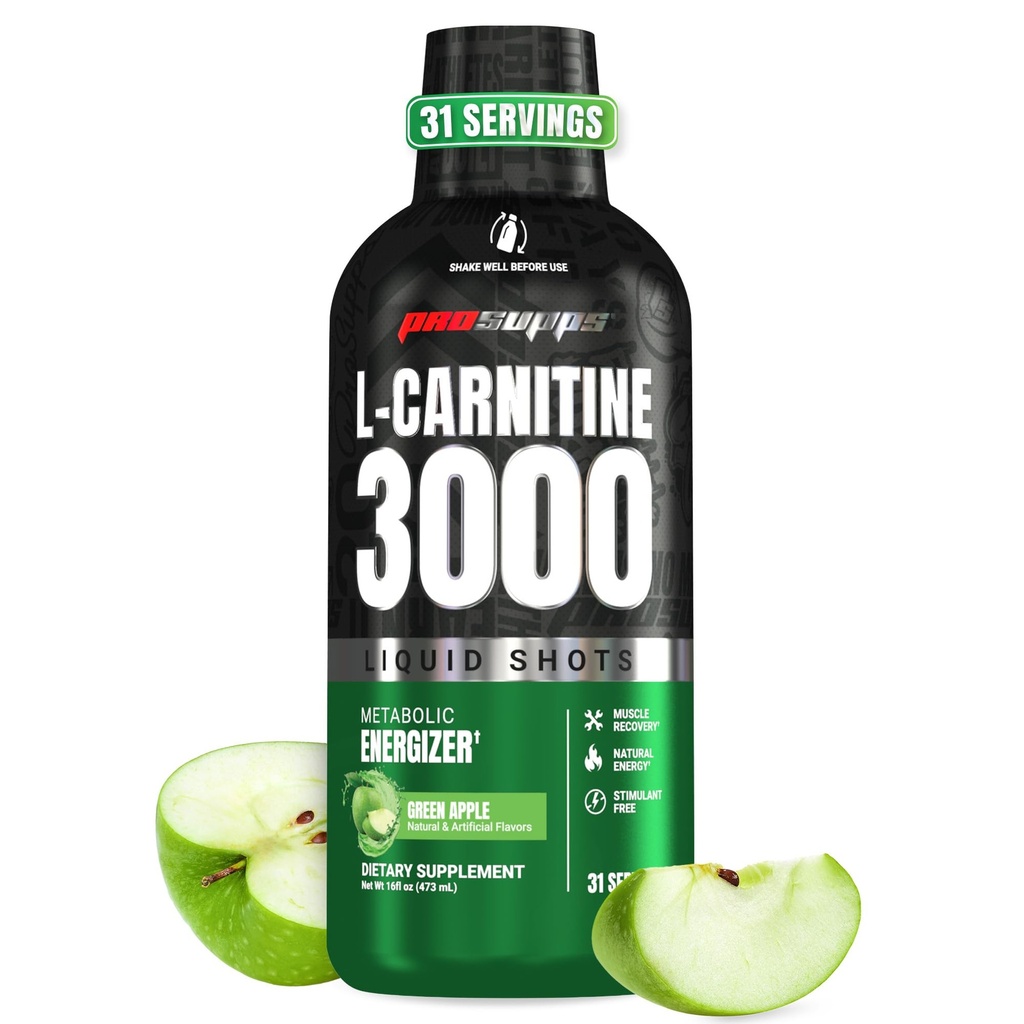 PROSUPPS L-karnitiin Liquid 3000, Stimulant-Free Vedelad kaadrid meestele ja naistele - Puhas treening jook energia, jõudluse ja lihaste taastamiseks - Ei Suhkur, Ei Süsivesikud - 31 Servings, Roheline Õun