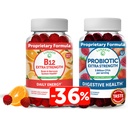 Lunakai Vitamiin B12 ja probiootikumide Gummies Bundle - 3000 mcg Gummy täiskasvanutele Energiatoetus ja luude tervis - 5 miljardit CFU-d teenindades seedetrakti tervist C-vitamiiniga naistele ja meestele