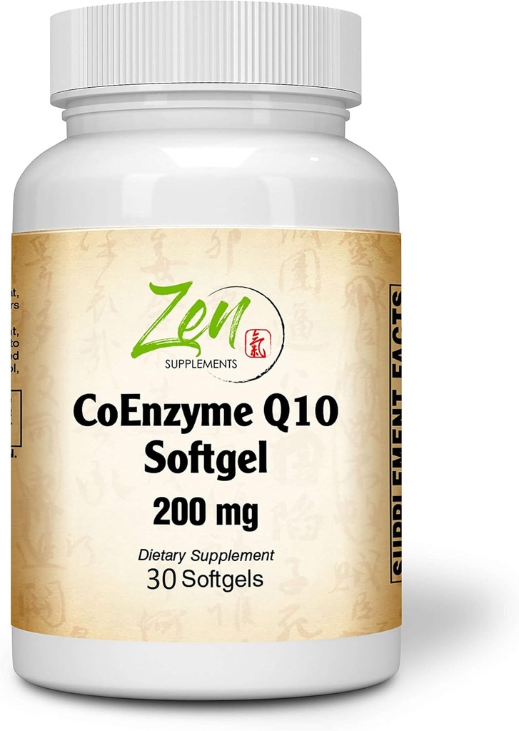 Zen Supplements CoEnzyme Q10 200mg - Coq 10 E-vitamiini õlis - antioksüdantide tugi, südame tervis, energia, tervislik kolesterool - mitte-GMO ja gluteenivaba 30-sool