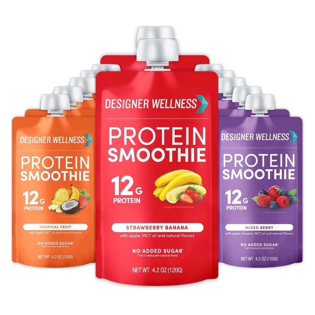 Disainer Wellness Protein Smoothie, tõeline puuvili, 12 g valku, madala süsivesikusisaldusega, nulllisatud suhkrut, gluteenivaba, mitte-GMO, kunstlikke värve või maitseid ei ole, sordipakett, 12 krahv