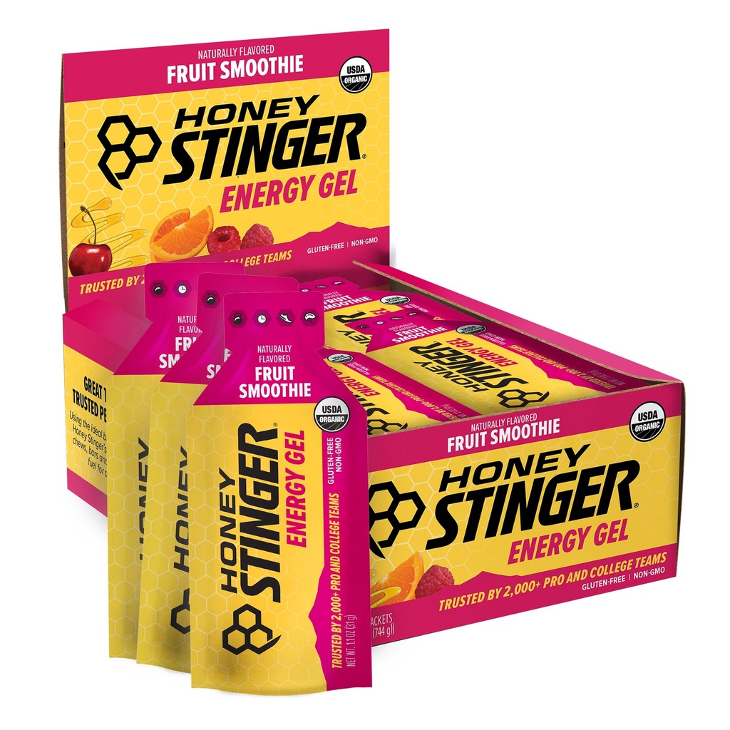 Honey Stinger Organic Fruit Smoothie Energy Gel, Gluteenivaba ja kofeiinivaba, treeninguks, jooksmiseks ja jõudluseks, Sport Nutrition for Home & Gym, Pre & Mid Workout, 24 Pack, 26,4 Ounce