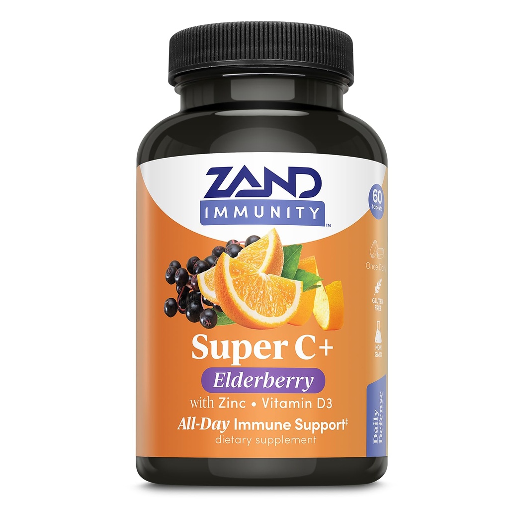 Zand Immunity Super C + Elderberry, All Day Immune Support, 1000mg PureWay-C Vitamiin C Plus Tsink & Vitamiin D-3, täiustatud imendumine, 60 tabletti, 30 serveerimist