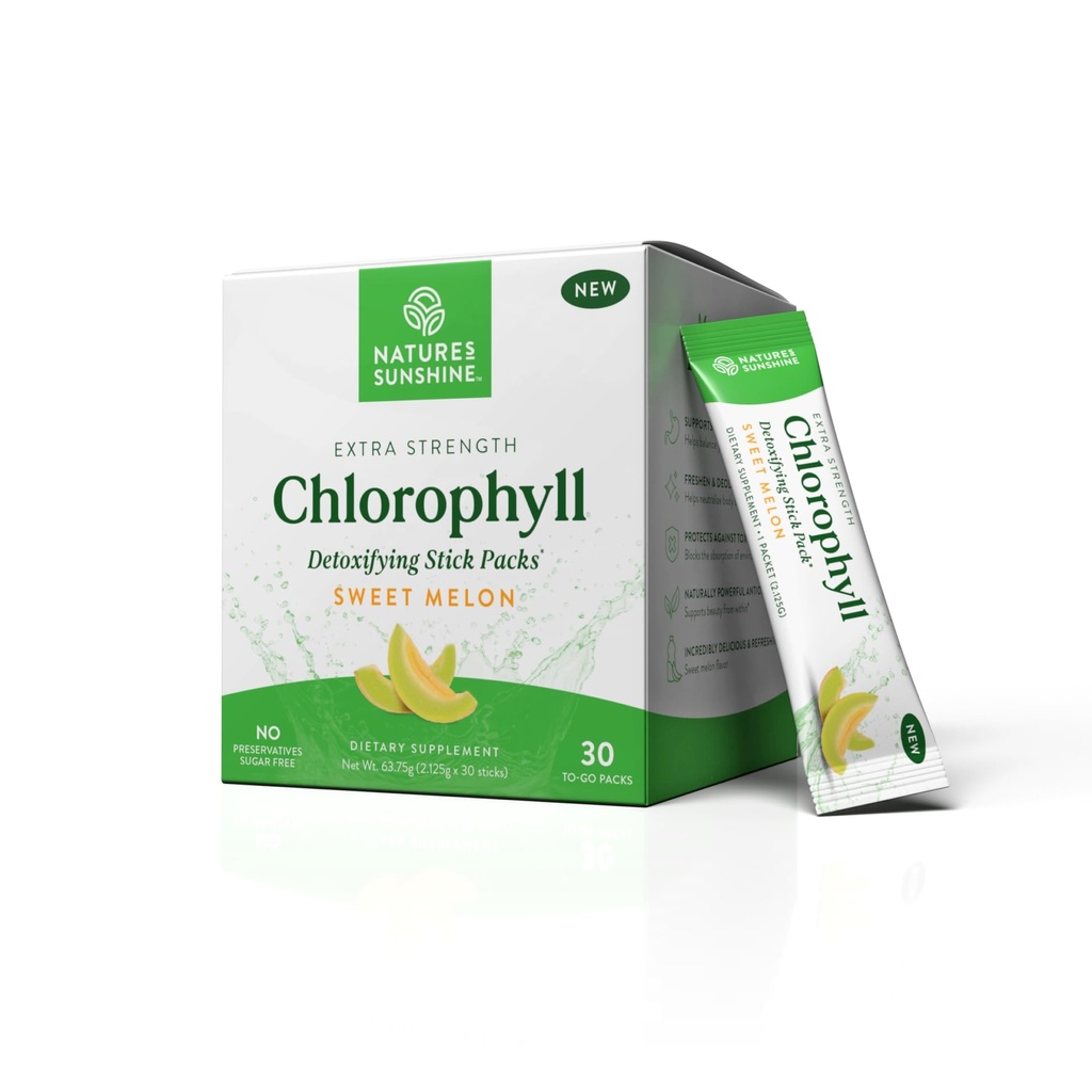 Nature's Sunshine Chlorophyll Stick Packs: Ülelaadimine oma Detox ja Boost Soolestiku Tervis Mugav, Magus Melon