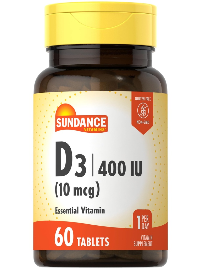 Sundance Vitamiin D3 400 RÜ (10 mcg) | 60 taimetoitlast tabletti | oluline vitamiinilisand | taimetoitlane, mitte-GMO ja gluteenivaba valem