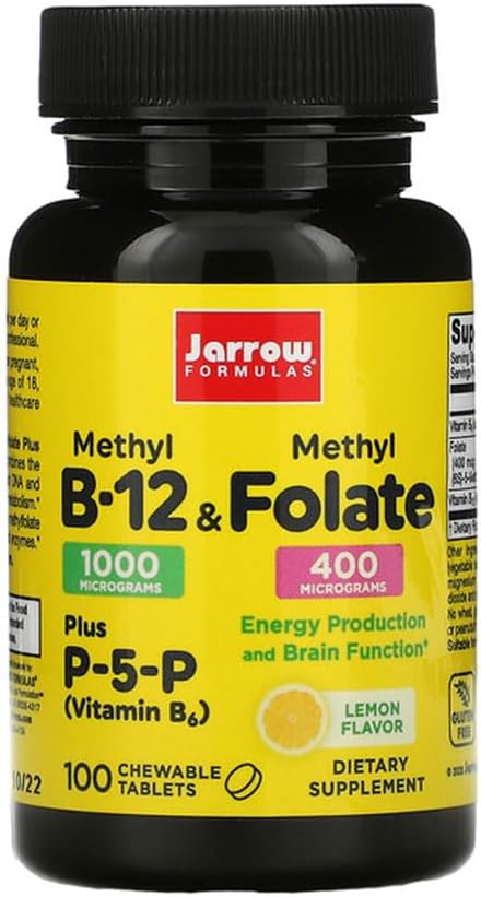 Kitsad valemid Metüül B-12 ja metüülfolaat - 100 närimistabletti, sidrun - pakend 2 - bioaktiivne vitamiin B12 & B9 - toetab energiatootmist, aju funktsiooni ja ainevahetust - 200 kokku