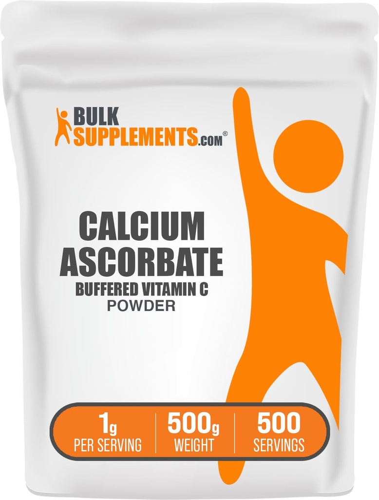 BulkSupplements.com Kaltsiumaskorbaadi pulber - puhverdatud C-vitamiini lisand, kaltsiumpulber - vegan ja gluteenivaba, 1 g serveerimise kohta, 500 g (1,1 naela) (pakk 1)
