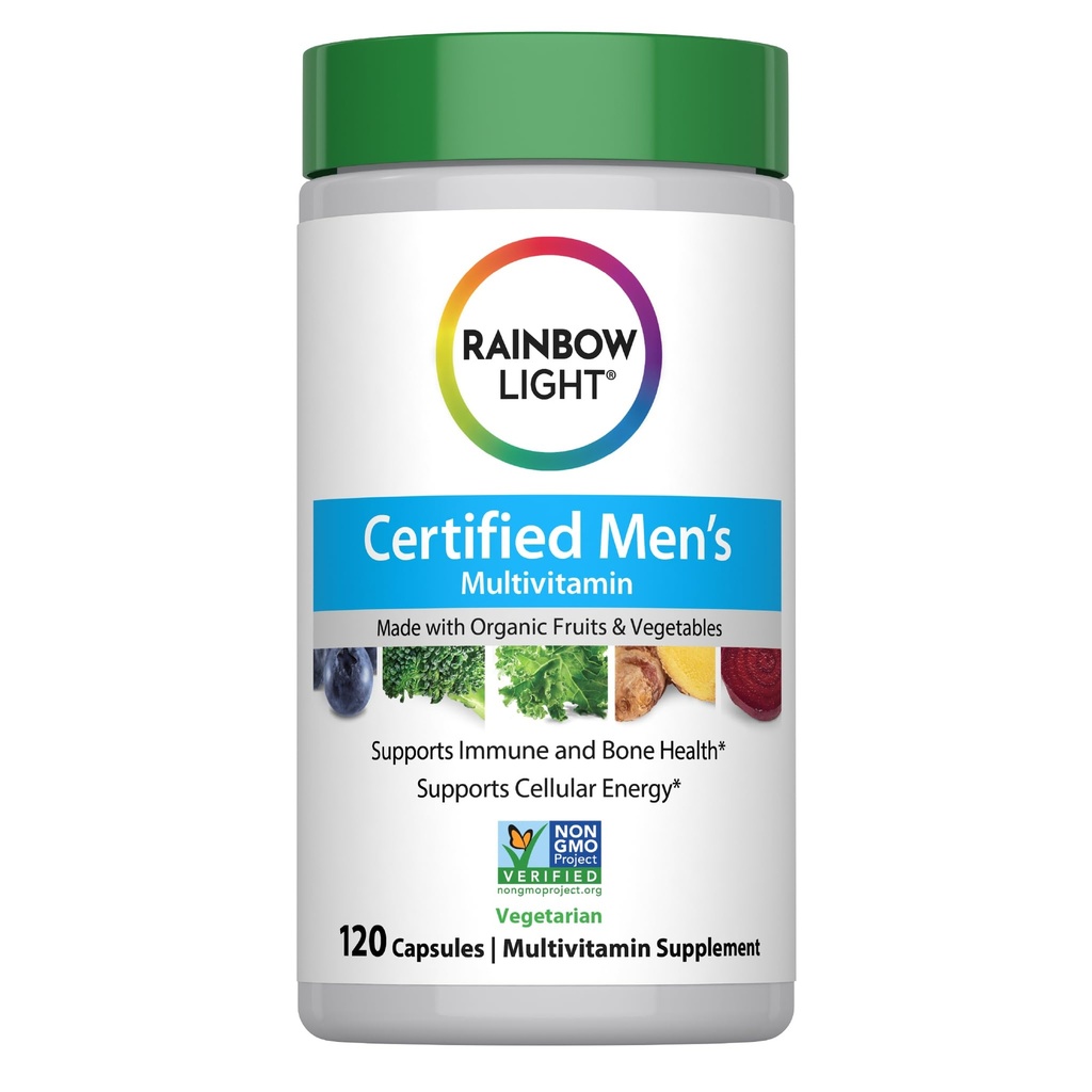 Vikerkaare valguse multivitamiin meestele, C-vitamiin, D ja tsink, probiootikumid, meeste multivitamiin pakub kõrge tugevusega immuunsust, südame ja maksa tuge, mitte-GMO, taimetoitlane, 120 tabletti