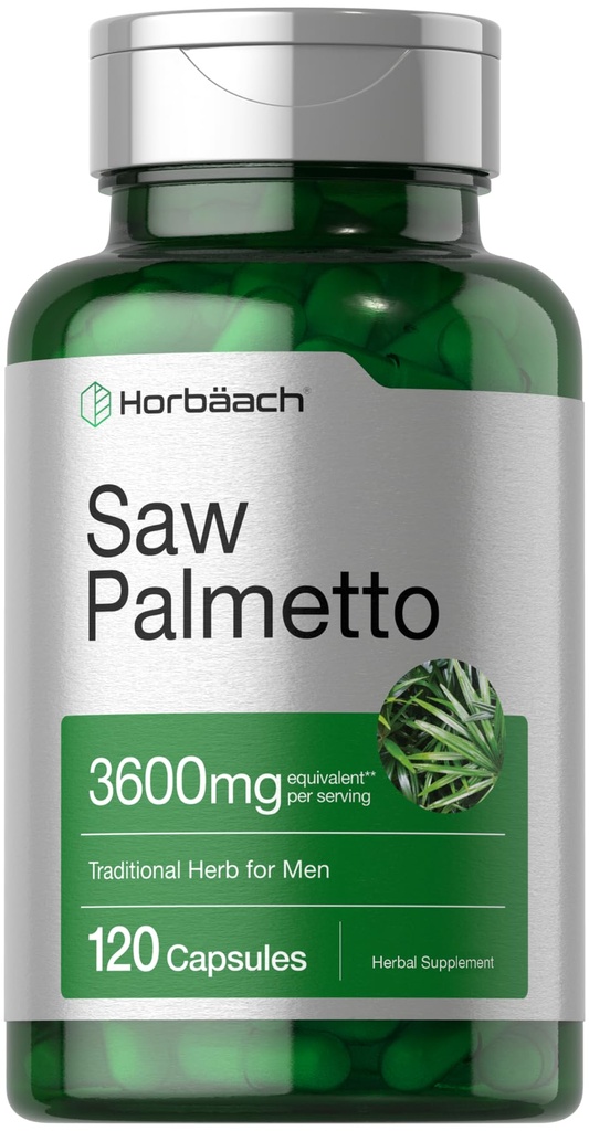 Horbäach Saw Palmetto ekstrakt | 120 kapslit | Mitte-GMO ja gluteenivaba vormel | Saw Palmetto marjadest