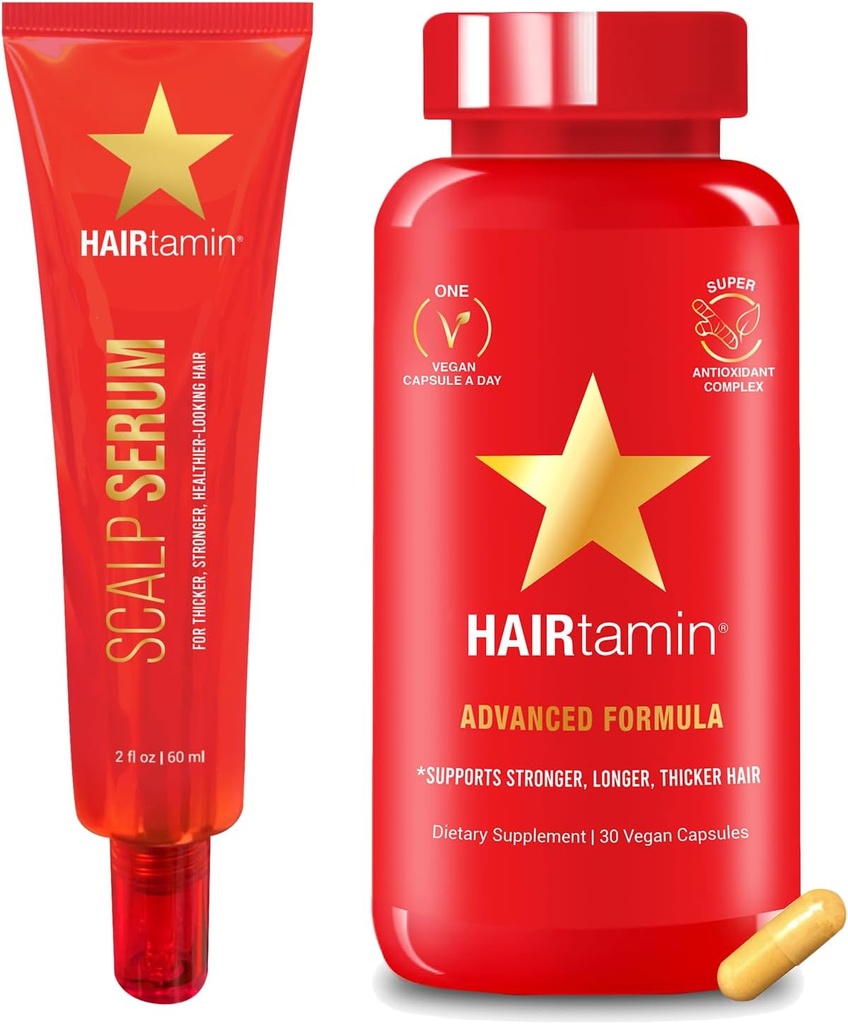 HAIRtamin Advanced Hair & Scalp Seerum Pack | All-Natural Vegan Biotin Kapslid & Seerum Proovi juuste, naha ja küünte kasvu