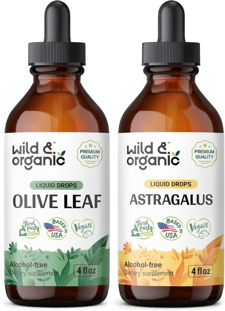 Wild & Organic Olive Leaf Tinktuur 4 fl oz & Astragalus Tinktuur 4 fl oz