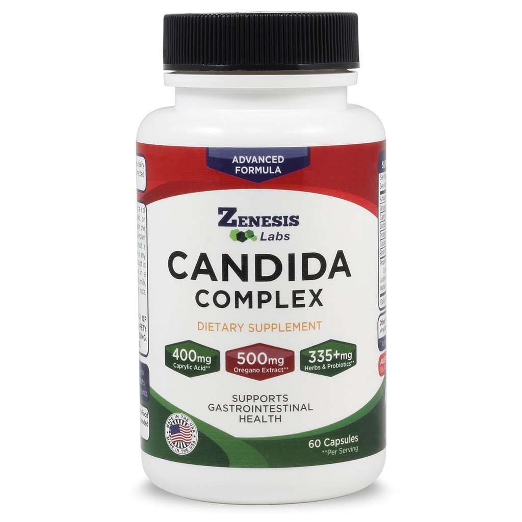 Zenesis Labs Candida Complex Cleanse Detox Kaprüülhappe lisand, Oregano ekstrakt, probiootikumid, ensüümid (60 kapslit, 30 päeva varu)