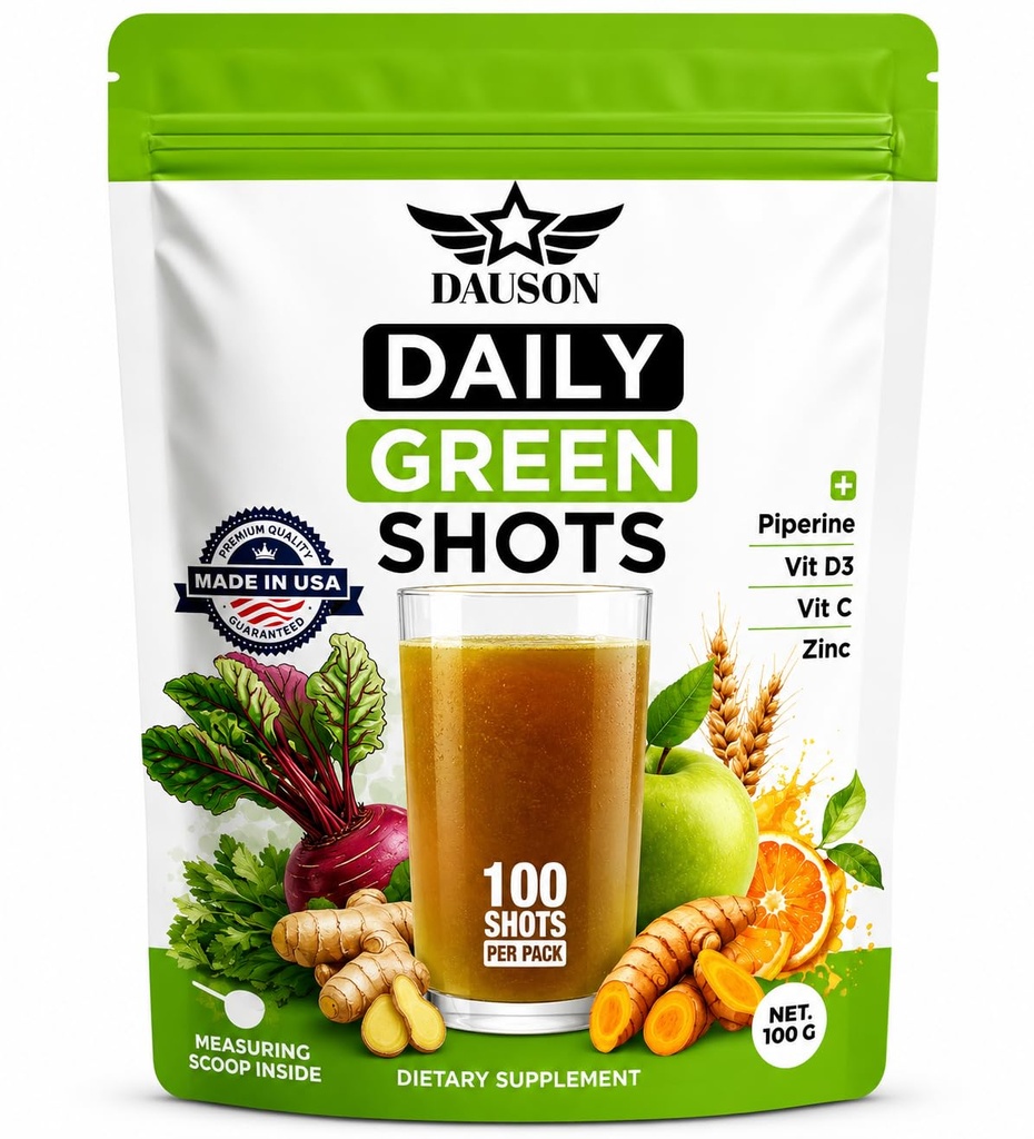 Daily Green Shots - Superfood Powder koos Nisuheina, Matcha, Beetroot, Ashwagandha, Kurkum & Prebiootikumid - Immunity & Energy Support - Vegan Greens Supplement - 100 Shots