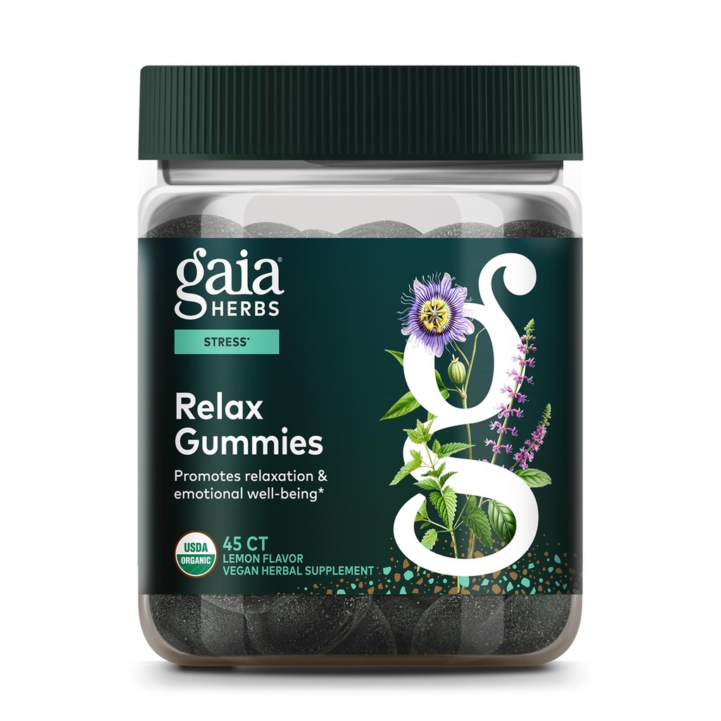 Gaia maitsetaimed lõdvestavad kummikuid - toetab rahulikke tundeid - orgaanilise õunamahla ja sidrunimahla kontsentraadiga - 45 Gummies (15 serveerimist)