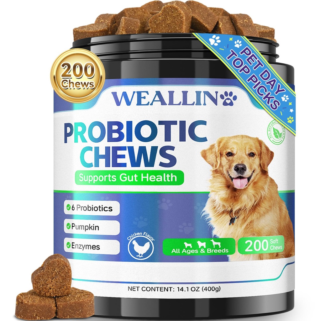 200 PCS probiootikumid koertele - koera probiootilised närid soolestiku terviseks, seedetrakti tugi ja sügelev naha leevendamine lemmiklooma kõhulahtisuse gaasi ravi - probiootikumid, seedetrakti ensüümid, prebiootikumid, kõrvits