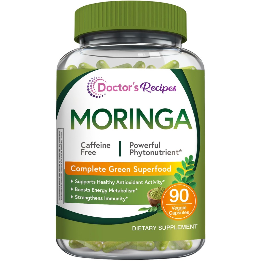 Arsti retseptid Moringa 11 000 mg tugevus, täielik roheline supertoit, looduslik antioksüdantide tugi, GMO-d mitte, 90 vegan kapslit, kofeiini sojagluteen puudub
