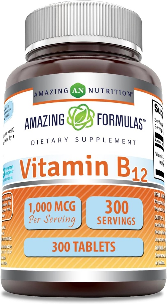 Amazing valemid Vitamiin B12 täiendus | 1000 Mcg serveerimise kohta | Tabletid | Mitte-GMO | Gluteenivaba | Valmistatud USAs (1 Pack, 300 Count)