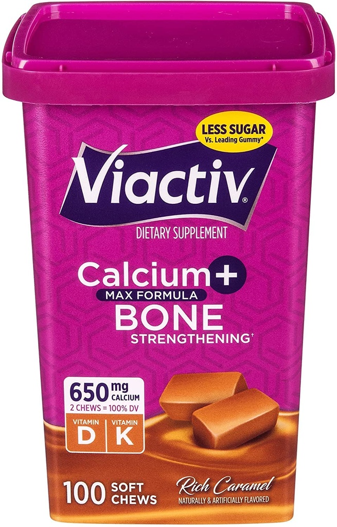 Viactiv Max Formula Calcium + Vitamiin D3 täiendus luu tervisele, rikas karamelli, 100 pehmet närimist - 5 pakendit