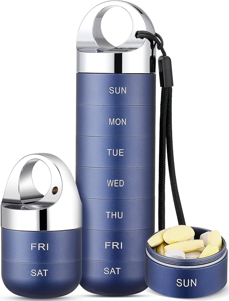 Zannaki Metal Travel Pill Korraldaja, kaasaskantav veekindel iganädalane pillide kast, suur alumiiniumist legeeritud pillide korpuse konteiner, BPA tasuta 7-päevane meditsiinikorraldaja Vitamiini, kalaõli, täiendus