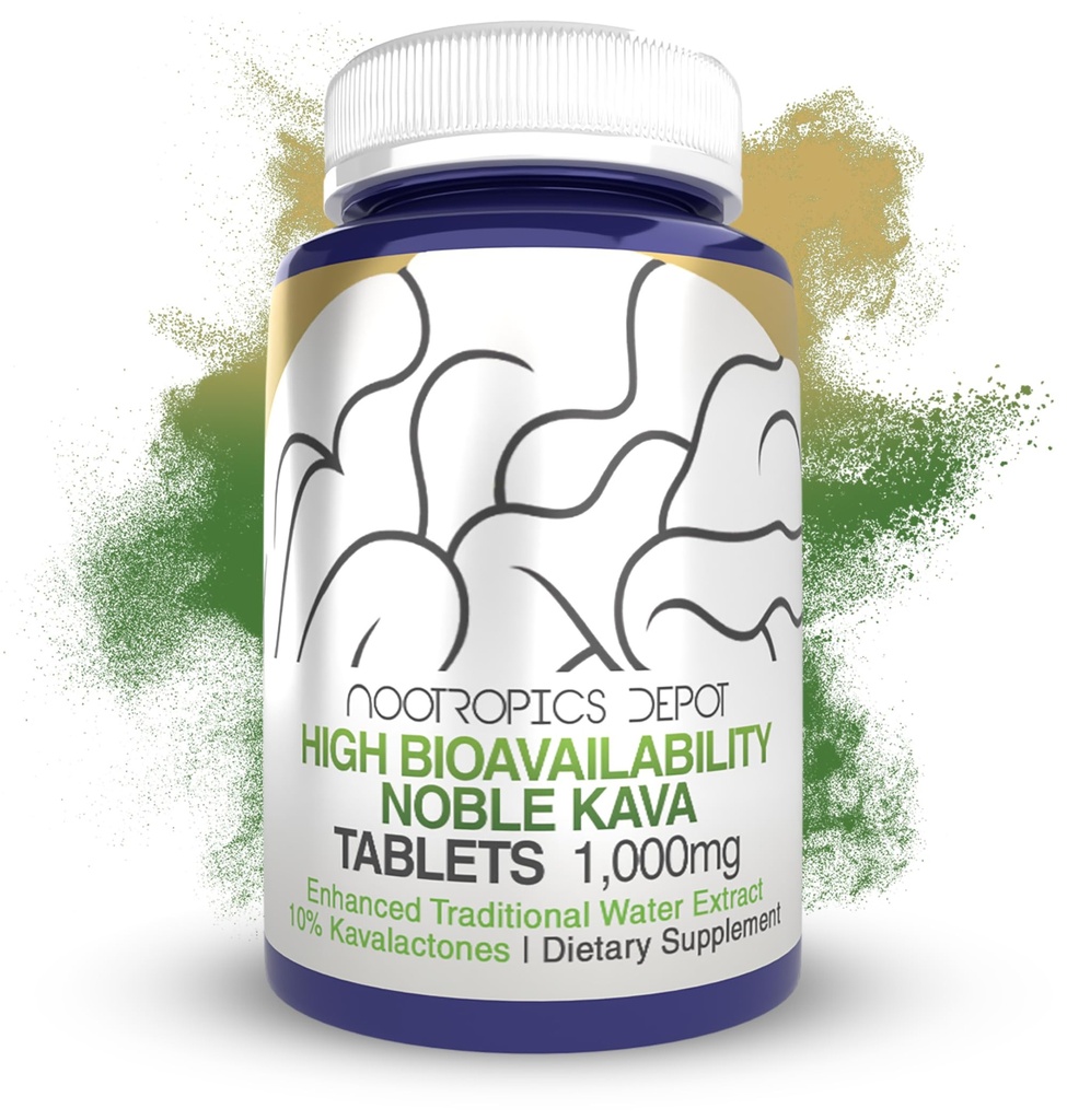 Nootropics Depot Kõrge biosaadavus Noble Kava tabletid | 1000mg | 30 Count | Minimaalne 10% Kavalactones | Enhanced Traditsiooniline Veeekstrakt