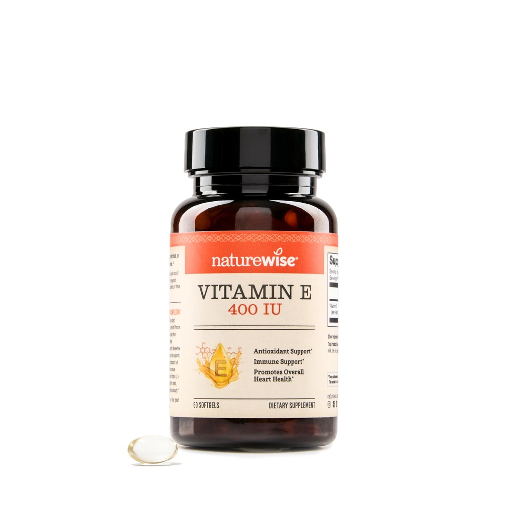 NatureWise Vitamiin E 400 IU Softgels (180mg DL-Alpha) - piima-, gluteeni- ja sojavaba, mitte-GMO antioksüdant toidulisand naha, südame, silmade ja immuunsüsteemi tervise toetamiseks - 2-kuuline pakkumine, 60 loend