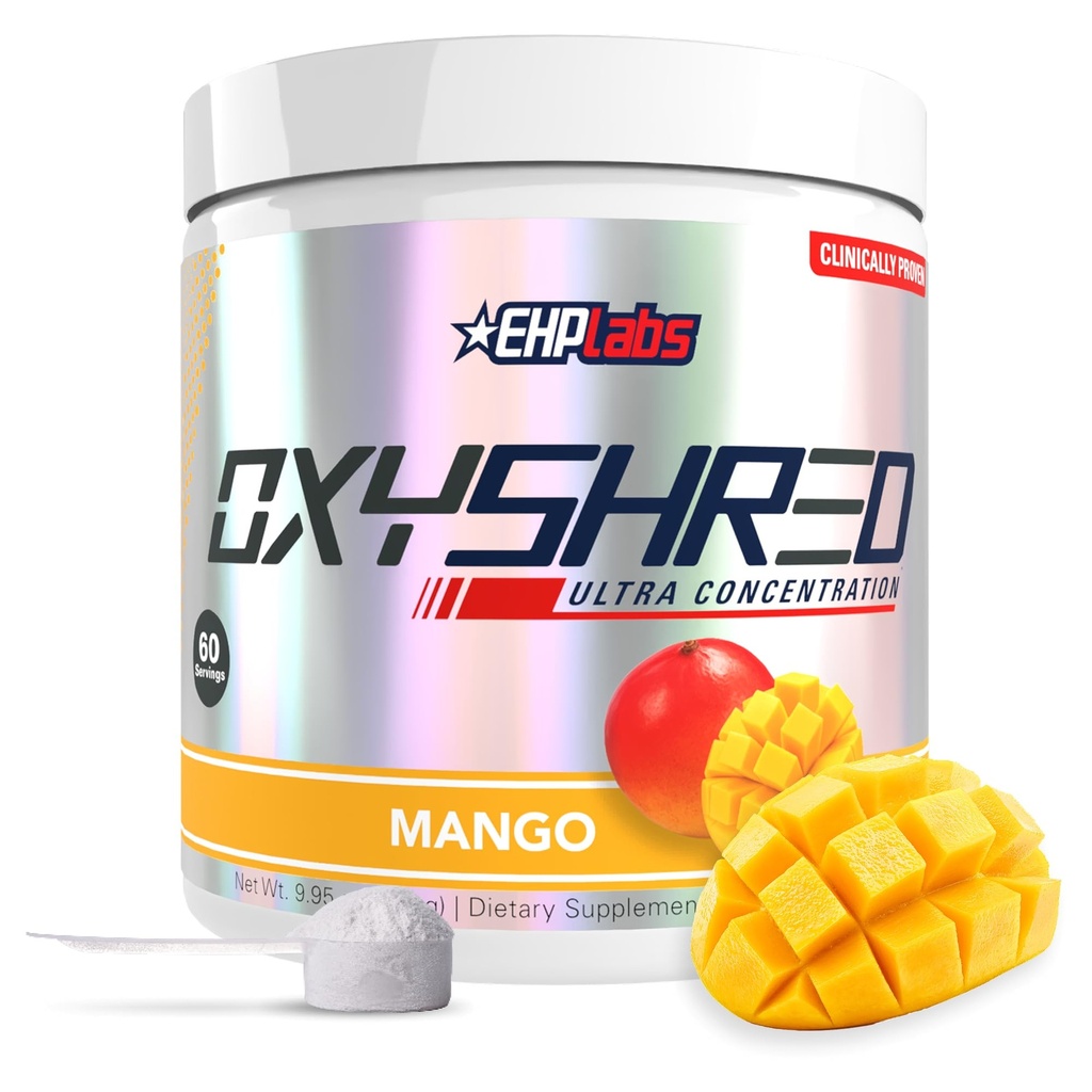 EHP Labs OxyShred Pre Workout Pulber - Preworkout Pulber L Glutamiini & Atsetüül L Karnitiin, Energia Boost Drink - Mango, 60 Servings