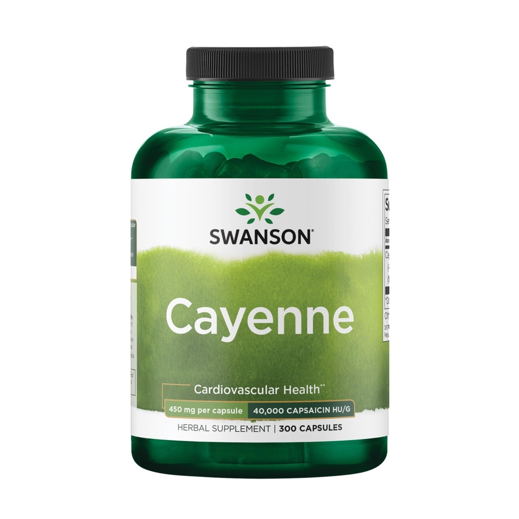 Swanson Cayenne - taimsed toidulisandid, mis soodustavad seedimist, ringlust ja ainevahetust - looduslik valem võib toetada südame tervist - (300 kapslit, 450 mg iga)