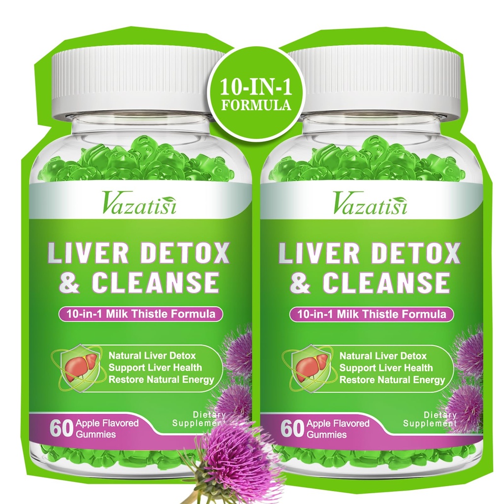 Maksa puhastamine Detox Repair Gummies, Piimaohakas Gummies koos artišokiga, Dandelion Maksatoetus, Vegan & Non-GMO, želatiinivaba, Apple Flavor 120ct