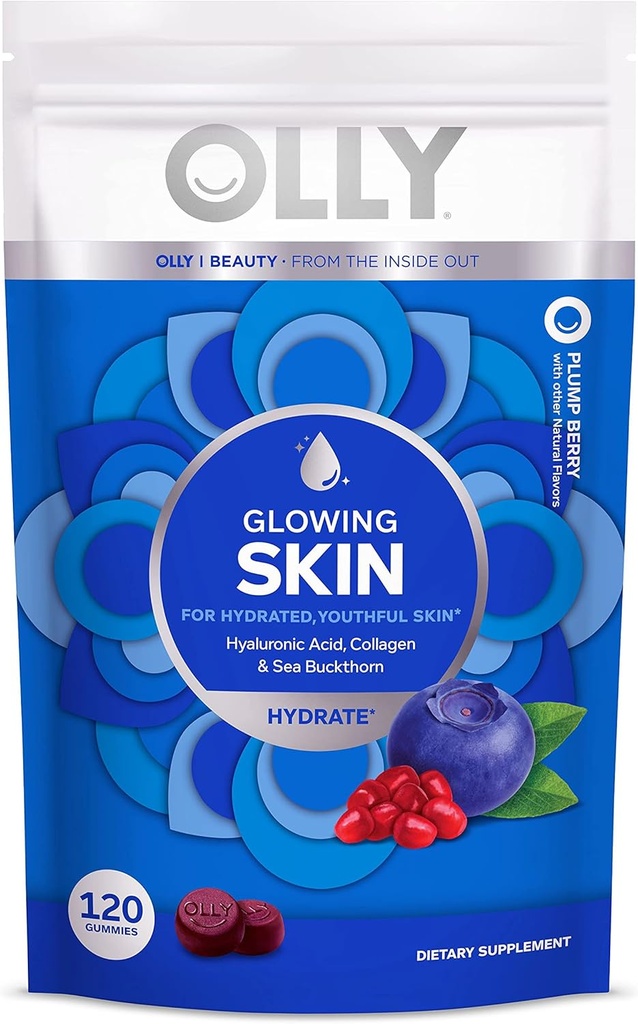 OLLY Helendav Naha kollageen Kummi, hüdreeritud, nooruslik nahk, hüaluroonhape, Sea Buckthorn, närimiskõlblik täiendus, Berry, 60 päeva pakkumine - 120 krahvi kott (pakk 6)