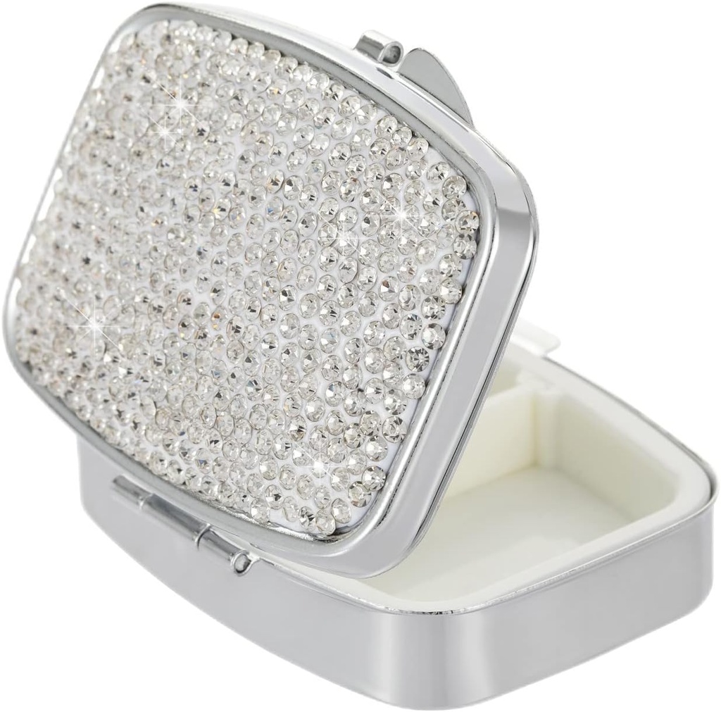 Pocket Pharmacy Bling 2 Kompartment Medicine Korraldaja Väike Cute Pill Container Travel Pill Box Juhtum Purse Square Vitamiini hoidja Pocket (hõbe)