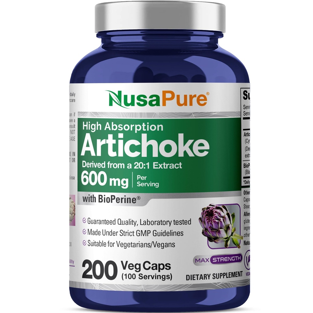 NusaPure Artichoke 20: 1 Ekstrakt, 600 mg, mis vastab 12 000mg 200 Veggie korgile (GMO-vaba, Gluteenivaba)