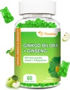 240MG Ginkgo Biloba Gummies koos ženšenni ja magneesiumiga, Ginko Biloba Toidulisandid Aju fookuse, meeleolu ja mälu täiskasvanutele, 60 Cts