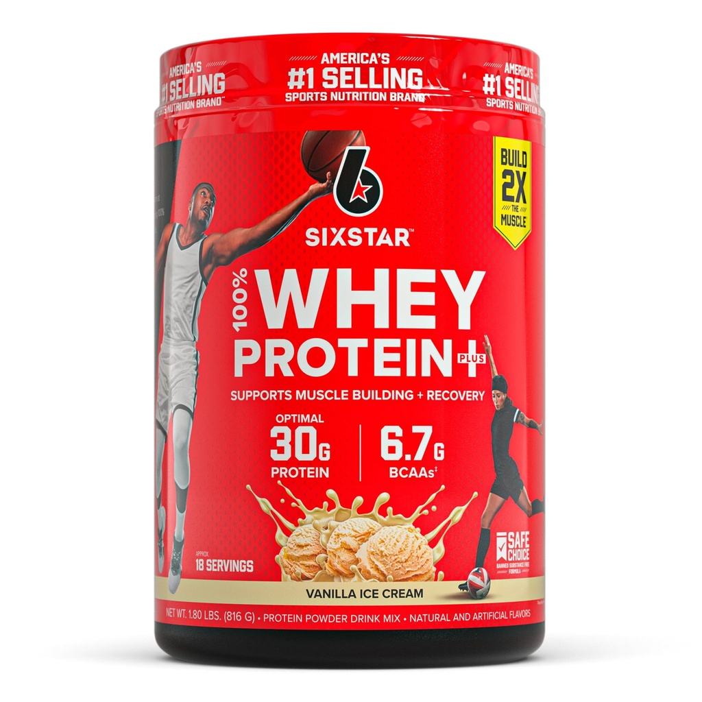 Six Star Whey Protein Powder Plus - lihaste hoone ja taastamise valem vadaku isolaatpulber, BCAAs, 30g valk, immuuntoetus - post-workout Supplement - Vanilla kreem, 1,8 naela