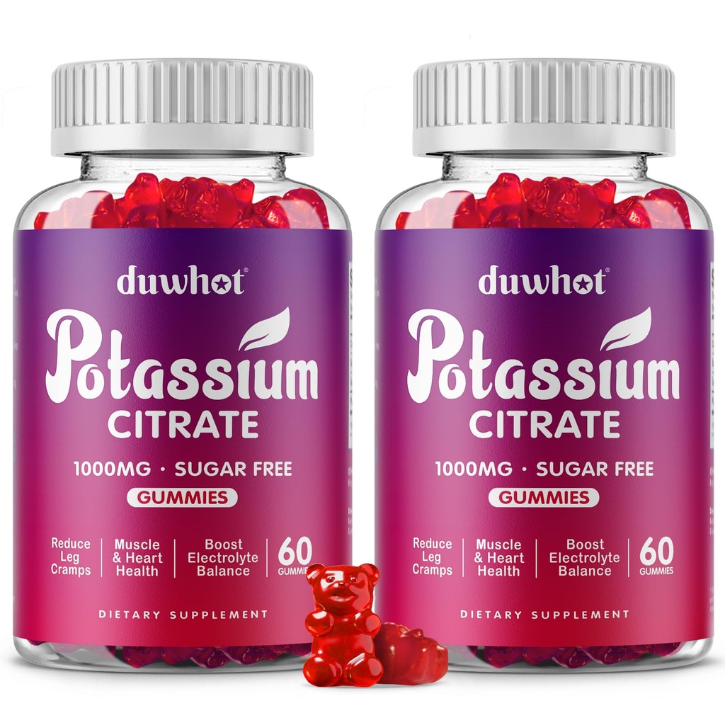 Kaaliumtsitraat 1000mg kummikummid, kaaliumilisand täiskasvanutele naistele ja meestele, tugijala krambid ja lihastervis, 120 närimiskummit