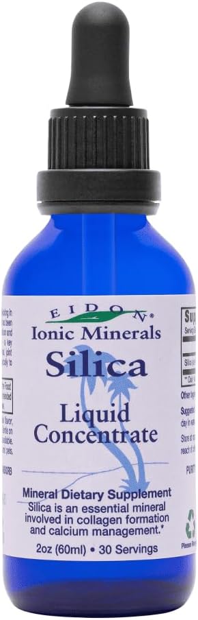 Eidon Liquid Silica Mineral Concentrate - Silica Supplement tilgad juuksed, nahk ja küüned, toetab kollageeni tootmist, aitab hallata kaltsiumi, ei ole lisatud suhkrut - 2 oz