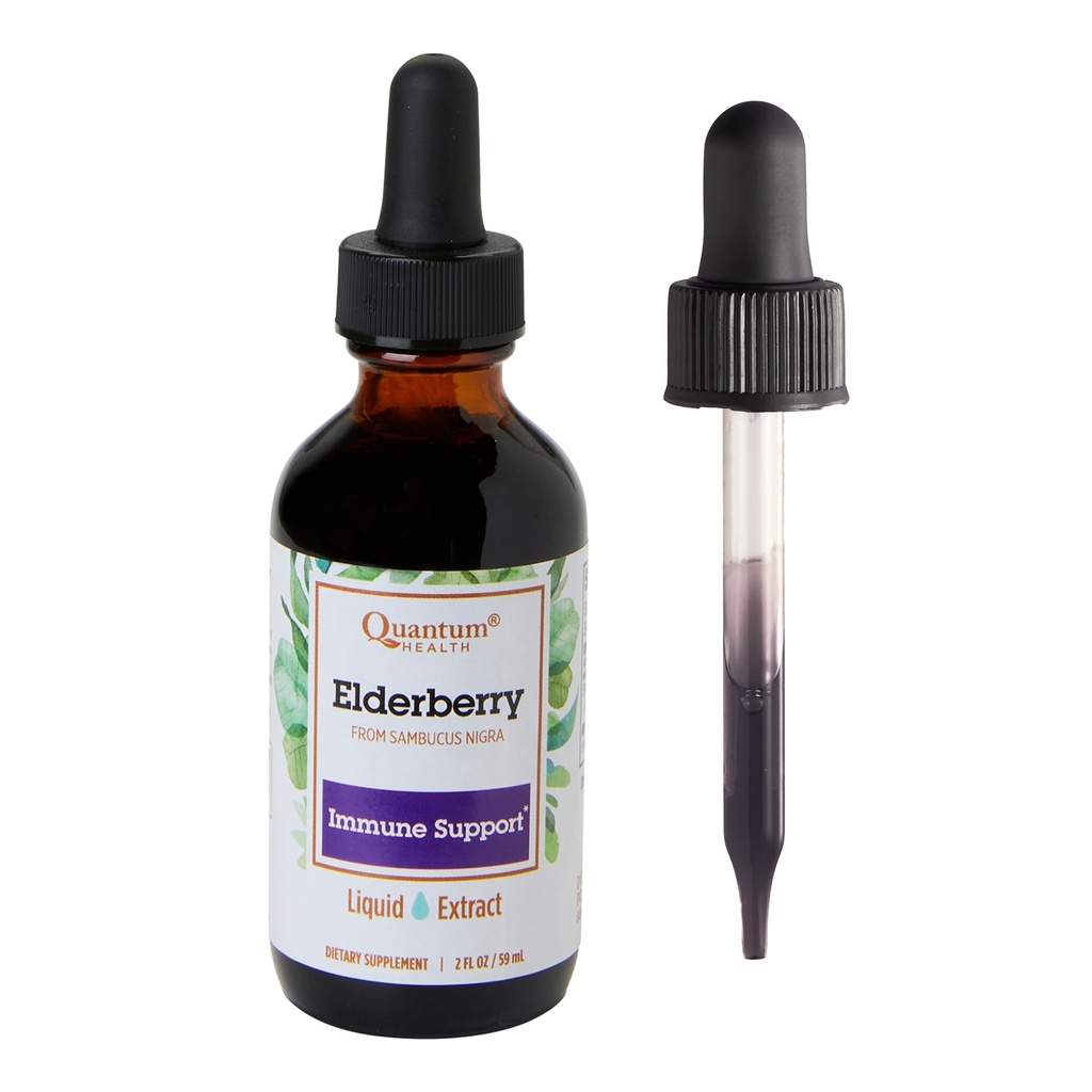 Quantum Health Black Elderberry Liquid Extract Sambucus Nigra Immune Support Formula 700mg - Daily Wellness Boost potentsi antioksüdandid naistele ja meestele - suur annus, kiire imendumine, Vegan - 2 Fl Oz