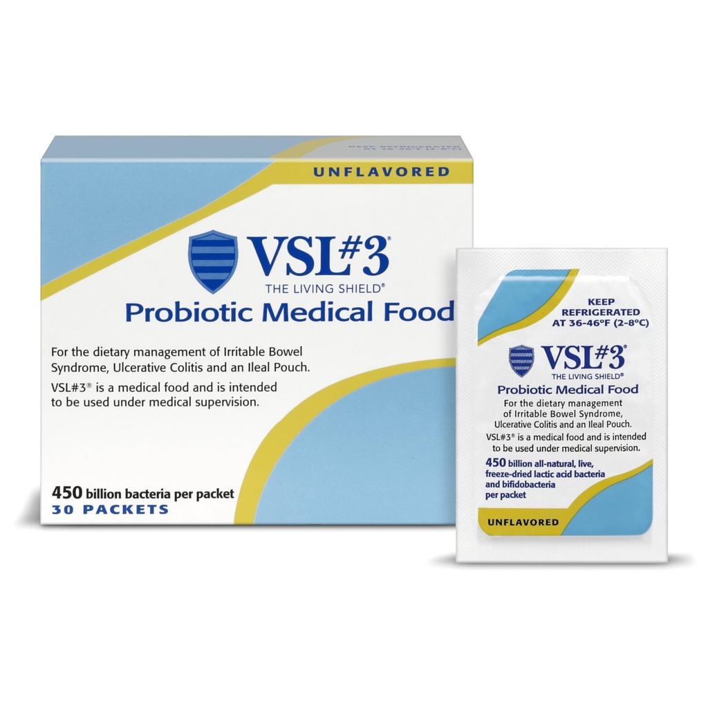 VSL # 3® Probiootiline pulber seedetrakti tervise, IBS & UC sümptomite jaoks - 450B CFU-d, suure tugevusega, mitme tüvega, elus, külmutatud probiootikum, meditsiiniline toit soolestiku tervise toetamiseks meestel ja naistel, 30 pakendit