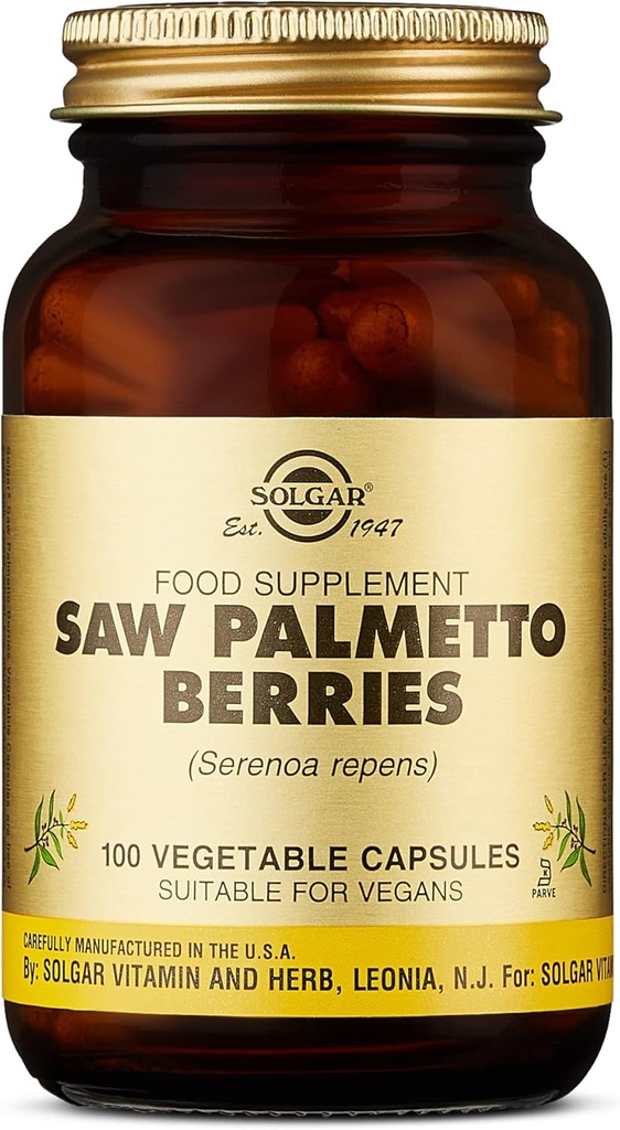 Solgar Saw Palmetto marjad, 100 köögiviljakapslit - meeste tervis - täispotentsus - GMO-vaba, vegan, gluteenivaba, piimavaba, kosher - 100 portsjonit