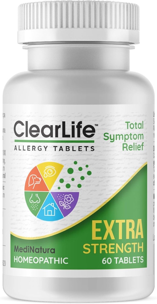 ClearLife Extra Strength Multi-System Allergia Leevendab Homöopaatilist Ravi - 15 Võimsat Aktiivset Annab Potentsiaalse Maksimaalse Ummiku, Sügeluse Ja Siinuse Rõhuvabastuse - Mitte-Uimas - 60 Tabletti