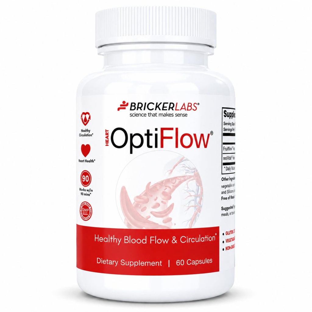 Bricker Labs OptiFlow vereringluse vitamiinid, loomulikult toetab tervislikku verevoolu, sisaldab FruitFlow ja resVida Trans resveratrooli. Vere optimeerija täiendus 60 kapslit