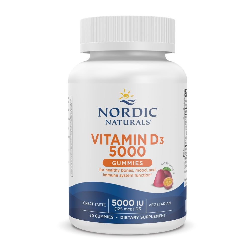 Nordic Naturals Vitamiin D3 5000 Gummies, Passion Fruit - 30 Gummies - Tervislike luude, meeleolu ja immuunsüsteemi toetamine - Taimetoitlane - Mitte-GMO - 30 Servings
