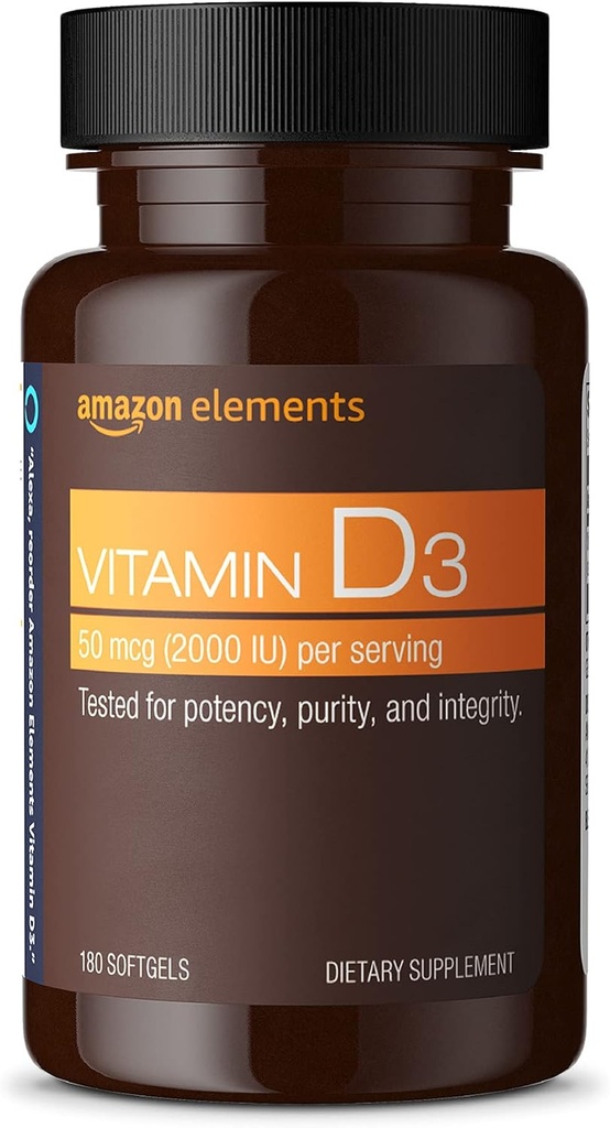 Elemendid Vitamiin D3, 2000 RÜ, 180 Softgels, 6 kuu pakkumine (pakendamine võib erineda), toetab tugevaid luid ja immuunsüsteemi tervist